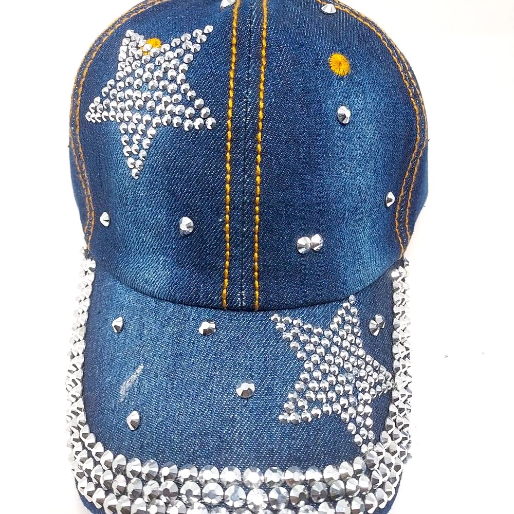 Woman Hat Baseball Hat With Crystals New Adjustable Hat Denim Jeans Style Hat